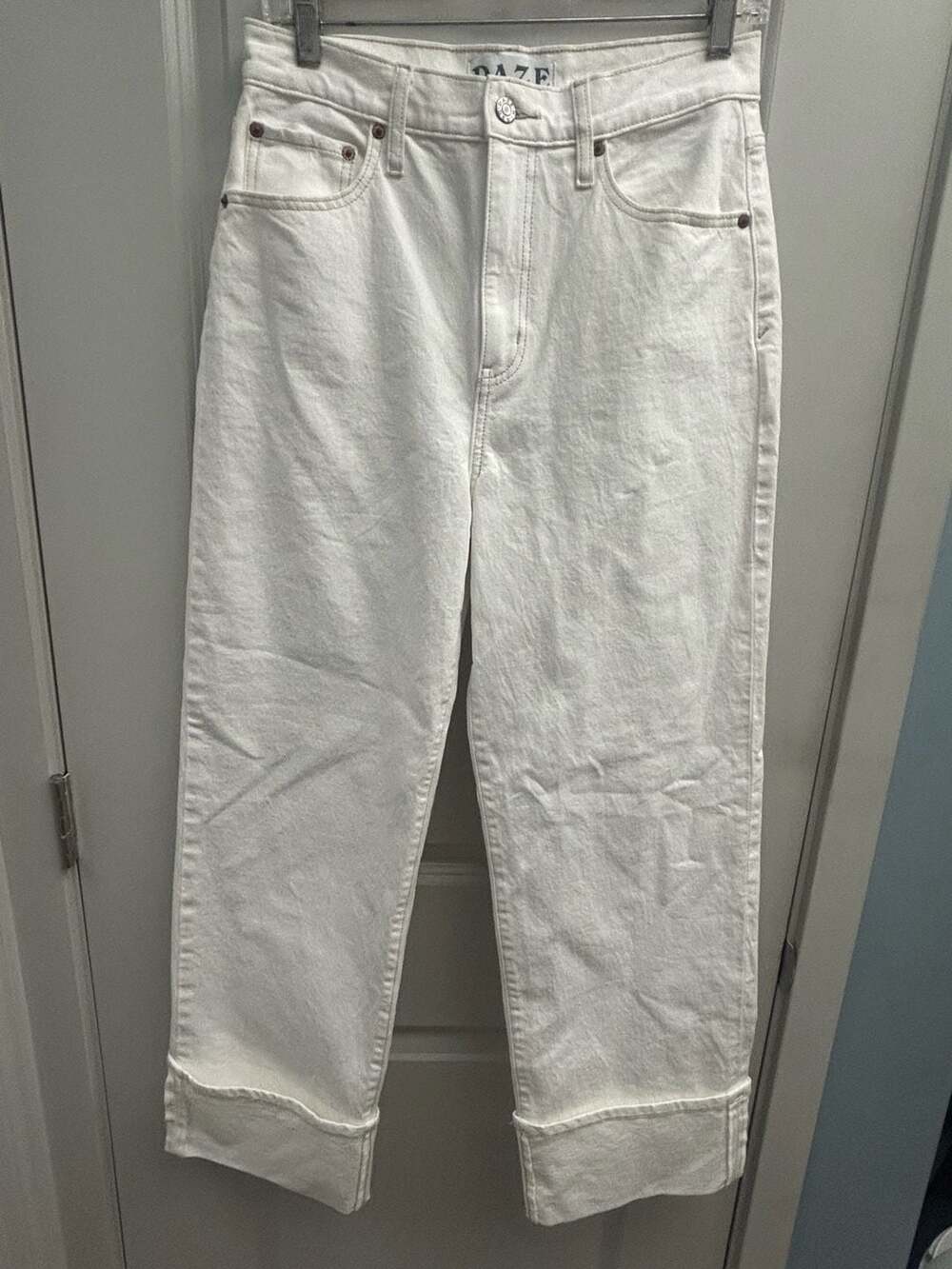 Daze Denim Tough Love High Rise Cuffed Crop White Jeans
